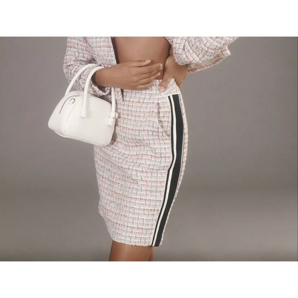 Anthropologie Maeve Tweed Midi Skirt 4P PETITE Peach Pink Knit Lined Pockets NWT - Picture 5 of 13